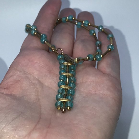 15 1/2" Blue Aquamarine and Gold Handmade Necklace - Picture 6 of 16